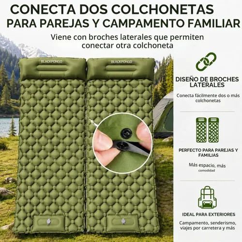 Vista 5 de Colchoneta de dormir para camping, ultraligera con almohada con bomba de pie incorporada, almohadillas inflables compactas para acampar, mochileros
