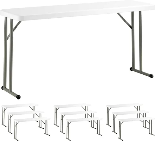 Vista 16 de Mesa plegable de 18 x 72 pulgadas, mesa plegable de plástico blanco granito para entrenamiento y eventos, mesa plegable delgada, mesa plegable