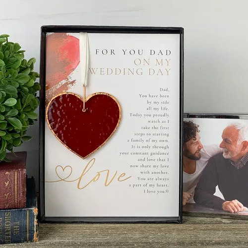 Vista 3 de Papá en el día de mi boda – Hermoso corazón de vitrales – Regalo de boda sentimental para papá y adorno de recuerdo significativo para el padre