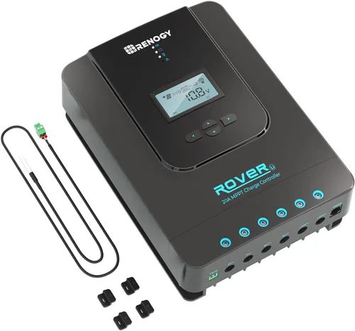 Vista 9 de Renogy Controlador de carga solar Rover 20A 12V24V Auto DC Entrada MPPT Controladores de carga para paneles solares LCD ajustable