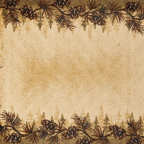 Vista 6 de Tapete rústico para cabaña con diseño de pina en los bordes, tamaño de 5x7, color marrón