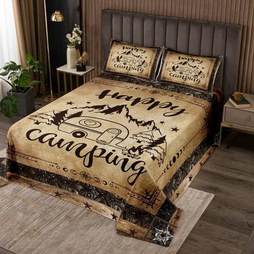 Vista 7 de Erosebridal Juego de edredón de oso tamaño individual, juego de colcha de animales de la selva para niños y niñas, juego de ropa de cama retro