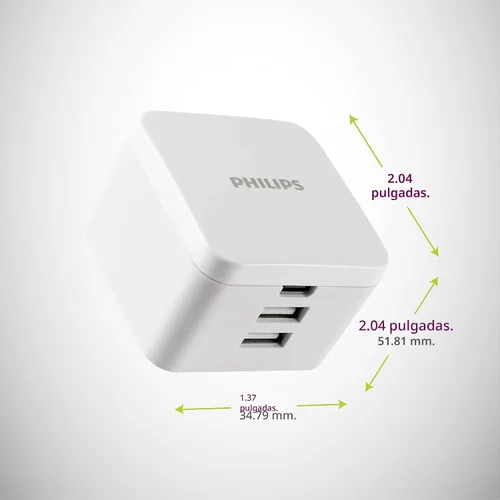 Vista 2 de Philips Bloque de cargador de pared USB para iPhone, 20 W, 1 puerto USB C, bloque de carga de 2 puertos tipo A para iPhone 15, 14, 13 series, iPad