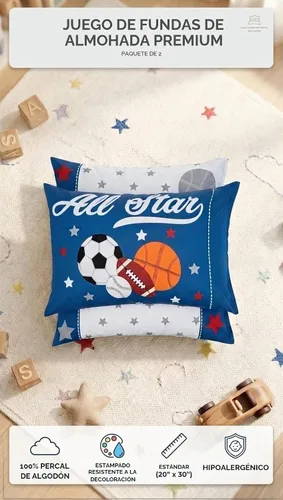 Vista 8 de Everyday Kids Paquete de 2 fundas de almohada de tamaño estándar para almohadas de 30 x 20 pulgadas, suaves y transpirables, 100% algodón percal