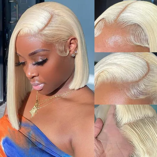Vista 26 de Peluca Bob de pelo humano 13x4 encaje frontal HD estilo Bob corta y recta con parte lateral para mujeres negras, pelo humano prearrancado, sin De