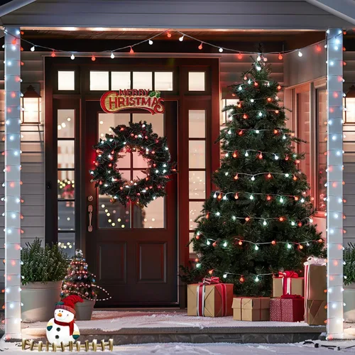 Vista 7 de JMEXSUSS Luces de Cuerda de Globo, Luces de Navidad Rojas y Blancas, Enchufe de 100 LED Globe String Lights Plug in with Remote, 33 ft 8 Modes