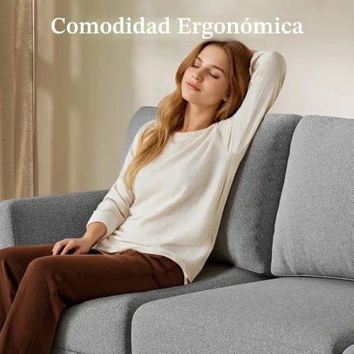 Vista 3 de Busaurus Sofá de 3 plazas con asientos profundos, sofá tapizado moderno de mediados de siglo de 89 pulgadas con reposabrazos, cómodos sofás para Gris