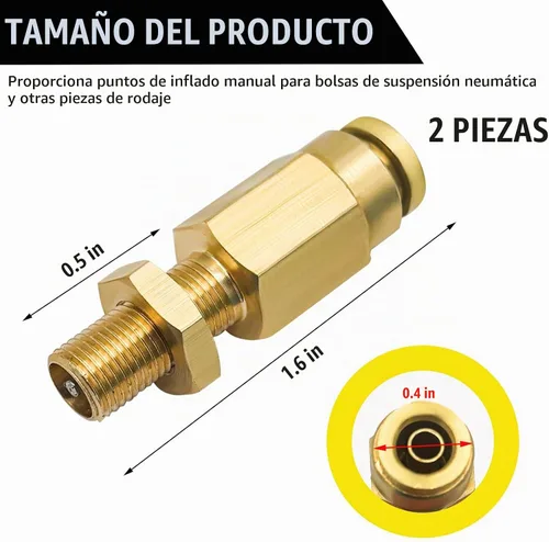 Vista 2 de 2 piezas válvulas de inflado, válvula de inflado de aire de latón de 1/4 pulgadas con empuje para conectar para tubería de línea de aire de 1/4