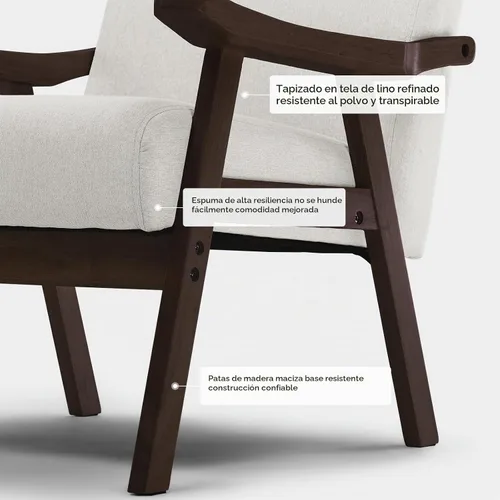 Vista 8 de COMHOMA Silla decorativa, silla moderna de mediados de siglo con reposabrazos de madera maciza, cómodo sillón tapizado de lectura para sala