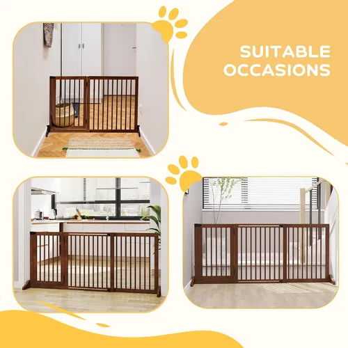 Vista 4 de PawHut Puerta ajustable de madera para mascotas, valla independiente para perro, para puerta, pasillo, 3 paneles con barrera de seguridad, puerta