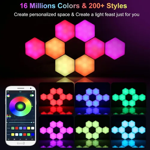 Vista 3 de Vcwtty Paneles de Luces Hexagonales para Pared, Luces LED Inteligentes de Pared con APP, Ensamblaje Modular DIY con Sincronización de Música RGB