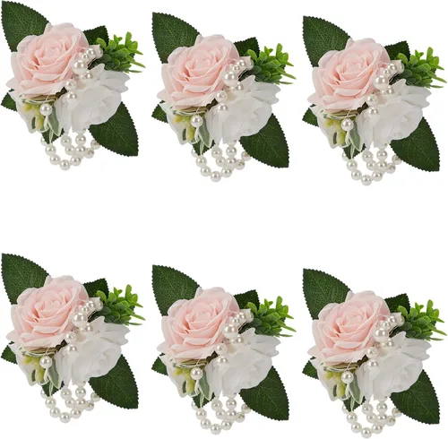 Vista 10 de Boutonnieres blancos marfil para hombres, 6 piezas, rosas 6 piezas Boutonnieres blanco #2