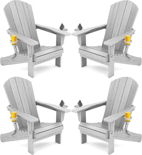 Vista 52 de SERWALL Silla Adirondack plegable, Silla Adirondack HDPE con textura de madera - gris Compuesto de HDPE, impermeable, grano de madera, taza