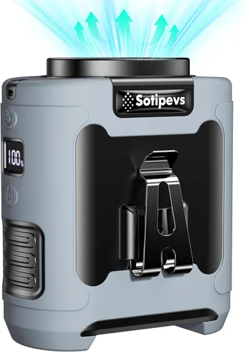 Vista 9 de Ventilador portátil con clip de cintura de 12000 mAh recargable, 6 velocidades 16000 RPM, ventiladores personales de flujo de aire fuerte con tiempo