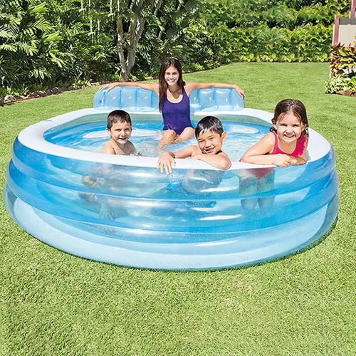 Vista 2 de Redondo con bomba inflable gratis, piscina familiar de tamaño completo, piscina inflable para niños, adultos, niños pequeños a partir de 3 años, al