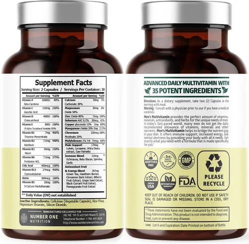 Vista 3 de Complejo de magnesio N1N Premium y multivitaminas para hombres, suplementos naturales para mejorar la energía, la inmunidad y apoyar la función
