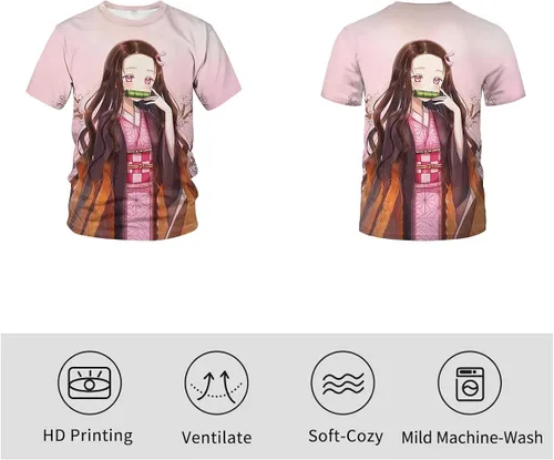 Vista 3 de Girren Fashion 3D Anime Demon Slayer Kamado Nezuko Tee Shirt Casual Round Neck Short Sleeve T-Shirt