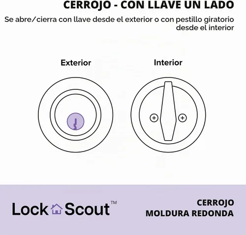 Vista 2 de Cerrojo de seguridad con borde redondo, llave de 1 lado, acabado negro mate