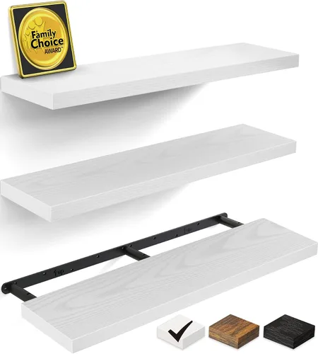 Vista 17 de BAYKA Estantes flotantes para pared, estantes de madera rústica montados en la pared para baño, dormitorio, sala de estar, cocina, estante colgante