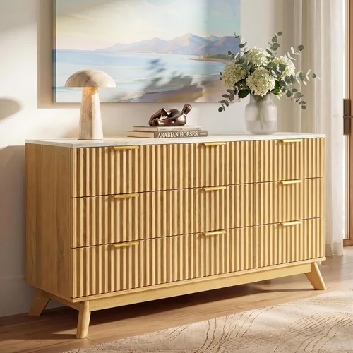 Vista 11 de JUMMICO Cómoda acanalada para dormitorio, 47.2 pulgadas de ancho Roble natural