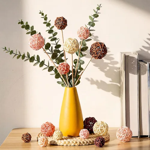 Vista 6 de Patelai 36 Piezas Bolas de Mimbre de Ratán Bolas Decorativas para Jarrón Centro de Mesa Cuencos Esferas de Relleno para Decoración del Hogar, 4 Boho