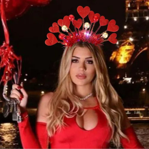 Vista 6 de CLOACE Diadema para el día de San Valentín, con luz de corazón, aro de pelo, con luces LED, accesorios para el cabello para mujer