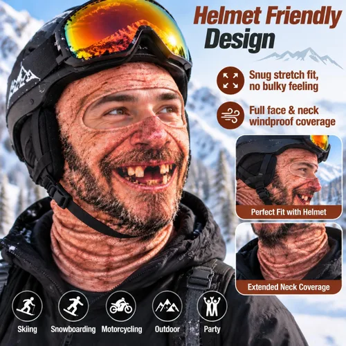 Vista 4 de Máscara de esquí de anciano, divertida y realista, con estampado 3D, para invierno, con cobertura del cuello, diseño envolvente, ajuste cómodo
