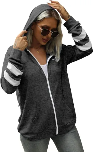 Vista 4 de Bofell Sudaderas con capucha de manga larga con cremallera y bolsillo para mujer