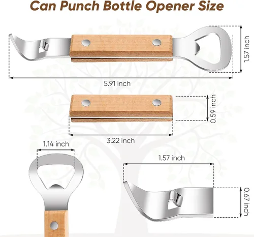 Vista 3 de 2 abrelatas magnéticas de botellas y latas con mango de madera, imanes de acero inoxidable para perforar latas para cervezas, bebidas, adecuado