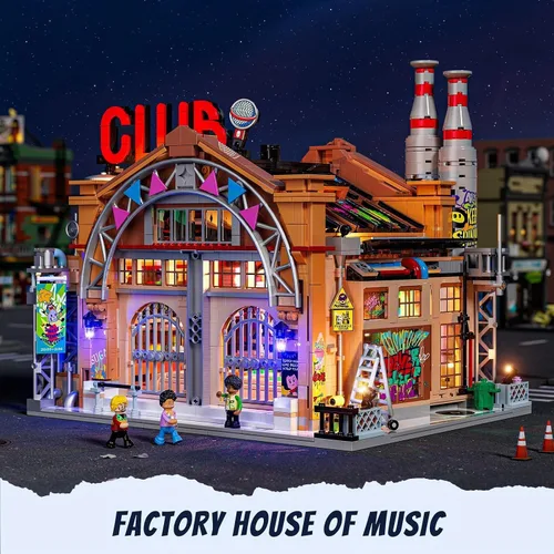 Vista 6 de FUNWHOLE Factory House of Music Lighting - Juego de ladrillos de construcción – Street Fusion Music Club City Town Kit de colección modular