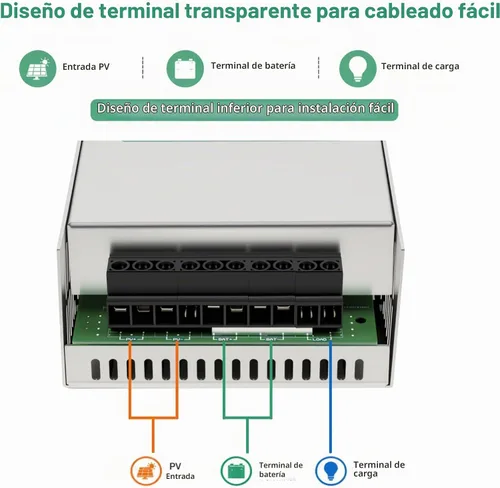 Vista 5 de PowMr Controlador de carga solar MPPT de 100 A, 12 V/24 V/36 V/48 V, entrada máxima de 150 VCC, controlador de carga solar con retroiluminación LCD