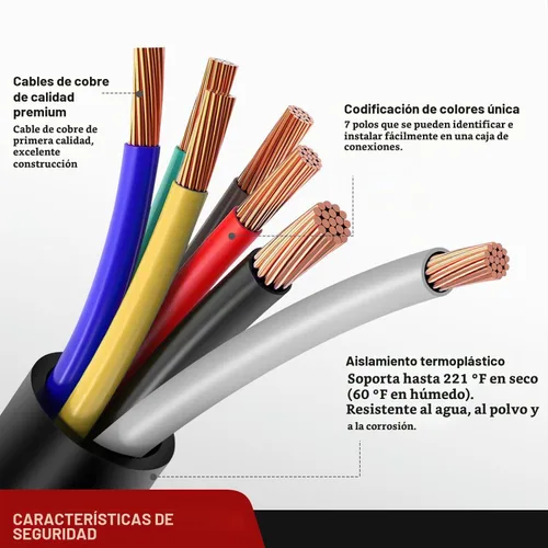 Vista 4 de Nilight Cable de Extensión para Enchufe de Remolque de 7 Vías 12 Pies Resistente Conector de 7 Pines Cable de Arnés de Cableado 10-14 AWG Terminales
