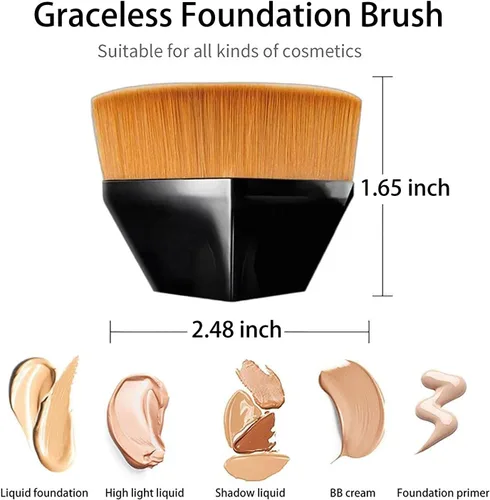 Vista 7 de Brochas para Base De Maquillaje, Cepillo De Maquillaje Con Tapa Plana con Estuche de Almacenamiento, Cepillo de Base Kabuki de parte superior plana