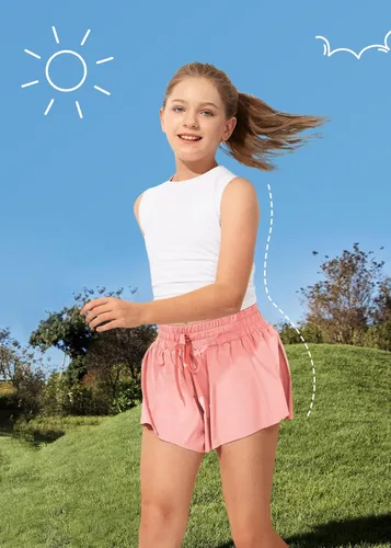 Vista 5 de Ewedoos Pantalones cortos holgados 2 en 1 para niñas, pantalones cortos atléticos de mariposa, talla 10-12, lindos pantalones cortos de moda