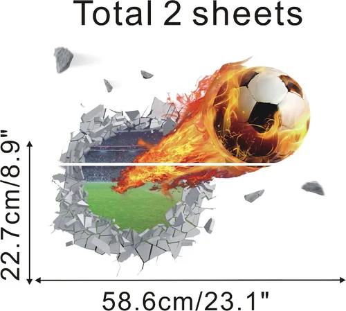 Vista 5 de IARTTOP Decoración de pared de fútbol 3D – Calcomanías de fútbol para decoración de habitaciones – Dispara para niños, niños, aula, dormitorio