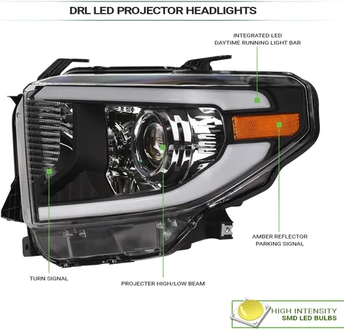Vista 3 de 7422452258250 Compatible con Toyota Tundra SR / SR5 / Limited/TRD PRO DRL 2014-2021 - Tira de luces LED con reflector ámbar