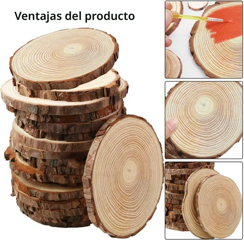 Vista 6 de FSWCCK 17 piezas de rebanadas de madera sin terminar para centros de mesa, 5.1-5.5 pulgadas, discos naturales redondos con corteza de árbol