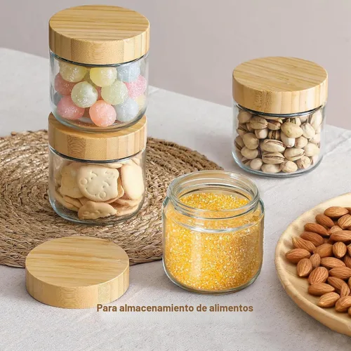 Vista 6 de Paquete de 2 tarros pequeños de vidrio transparente de 8 onzas, tarros de avena de boca ancha para la noche, recipientes con tapas herméticas