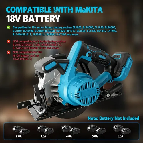 Vista 6 de Sierra circular inalámbrica compatible con batería Makita de 18 V, motor sin escobillas 5000 rpm, 850 W, sierra circular eléctrica de 7-1/4 pulgadas