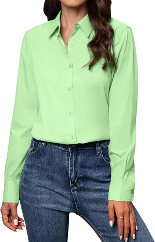 Vista 30 de Camisas con botones para mujer de ajuste clásico, camisa de vestir, camisa de trabajo, de negocios, casual, de manga larga, blusa, tops