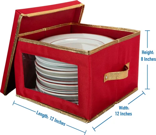 Vista 4 de Simplify Caja de almacenamiento de vajilla para platos navideños 12.2 pulgadas China de Navidad 12 separadores de fieltro Ajuste de vajilla