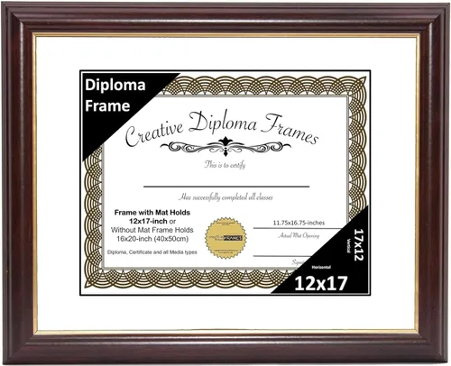 Vista 38 de Creative Picture Frames Marco para Diploma de Caoba con Borde Dorado de 12x16 pulgadas con Vidrio y Paspartú Negro y Colgadores de Pared Instalados