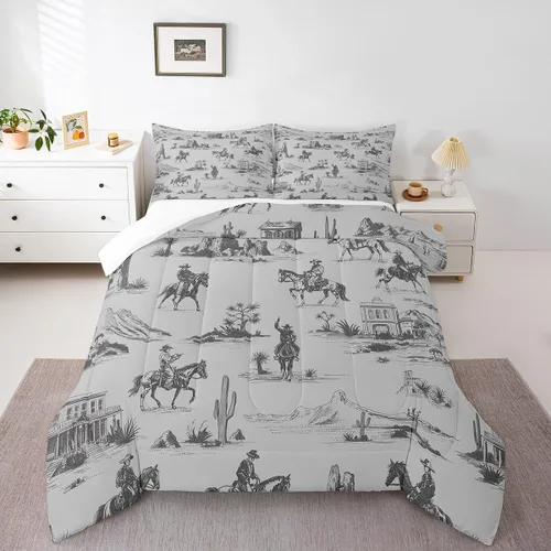 Vista 35 de Ropa de cama con estampado de vaca marrón tamaño individual, juego de edredón rústico de piel de vaca con calavera de vaca, relleno de edredón