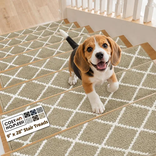 Vista 11 de COSY HOMEER Peldaños de escalera para peldaños de madera de 9 x 28 pulgadas, alfombras antideslizantes, pelar y pegar para interiores para niños
