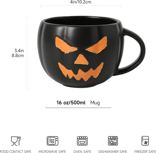 Vista 2 de Halloween Pumpkin Coffee Mugs Set of 2, 16oz Stoneware Coffee Cups