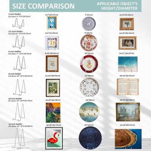 Vista 8 de Soporte para platos – Soporte de placa de metal de 8 pulgadas para exhibir – Soporte de fotos de mesa – Caballetes de hierro plateados para mostrar