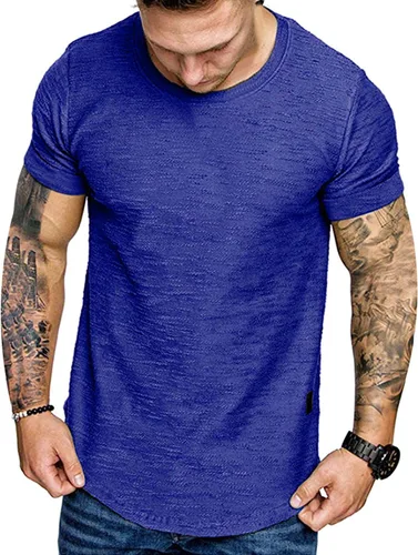 Vista 2 de Camiseta de Moda para Hombre, Camiseta Muscular de Gimnasio, Entrenamiento, Camiseta Atlética de Algodón, Camiseta Superior 240-azul