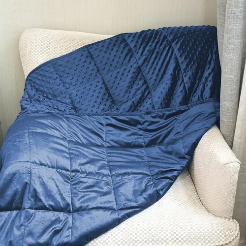 Vista 6 de ALANSMA Manta con peso reversible para todas las estaciones, terciopelo de lujo, cálida y fresca, manta con peso azul de 5 libras para adultos