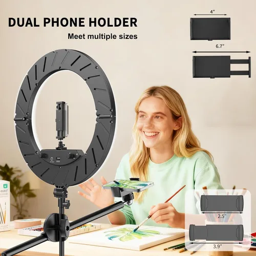 Vista 4 de Kit de Luz de Anillo Grande con Soporte de 79", [Nueva Versión] 55W 6700K Regulable, Trípode de Luz de Anillo LED Grande de 18", Soporte Doble