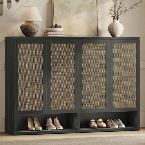 Vista 11 de SICOTAS Gabinete de almacenamiento de zapatos de ratán – Armarios modulares para zapatos con puerta alta y grande para almacenamiento de zapatos